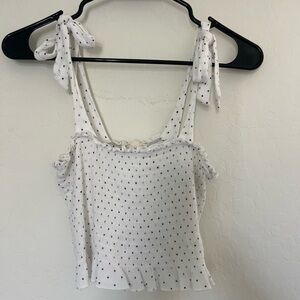 L.A Hearts Pacsun Stretchy Ruffle Tank Top Bow Tie Straps Polka Dot Summer Shirt